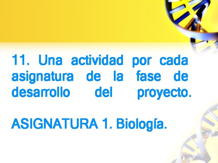 11. Una actividad por cada asignatura de la fase de desarrollo del proyecto. ASIGNATURA