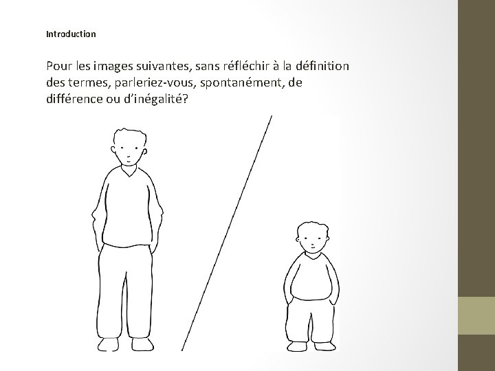 Introduction Pour les images suivantes, sans réfléchir à la définition des termes, parleriez-vous, spontanément,