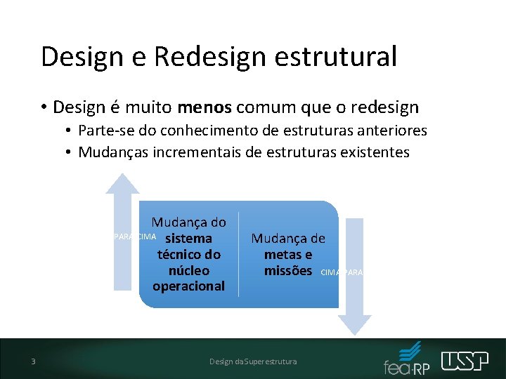 Design e Redesign estrutural • Design é muito menos comum que o redesign •