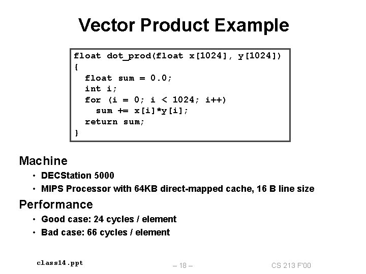 Vector Product Example float dot_prod(float x[1024], y[1024]) { float sum = 0. 0; int