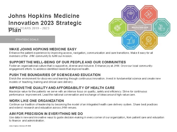 Johns Hopkins Medicine Innovation 2023 Strategic FISCAL YEARS 2019 – 2023 Plan STRATEGIC GOALS