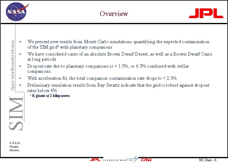  • • • SIM Space Interferometry Mission Overview We present new results from