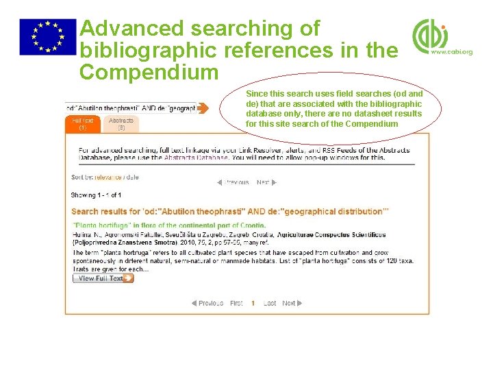 Advanced searching of bibliographic references in the Compendium Since this search uses field searches