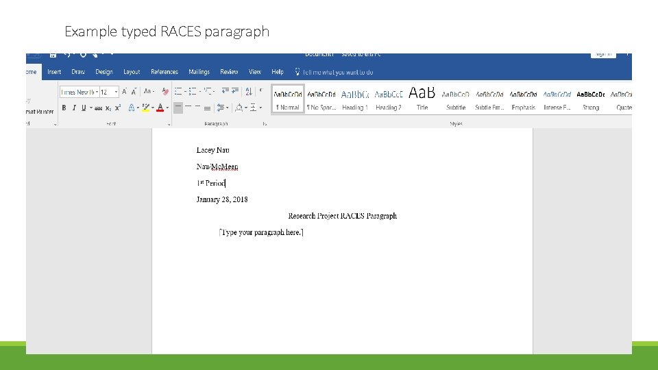 Example typed RACES paragraph 