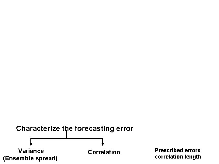 Characterize the forecasting error Variance (Ensemble spread) Correlation Prescribed errors correlation length 