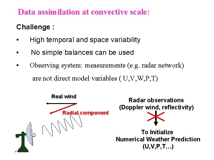Data assimilation at convective scale: Challenge : • High temporal and space variability •