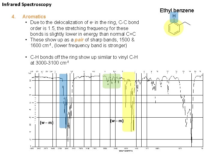 Infrared Spectroscopy 4. Ethyl benzene Aromatics • Due to the delocalization of e- in