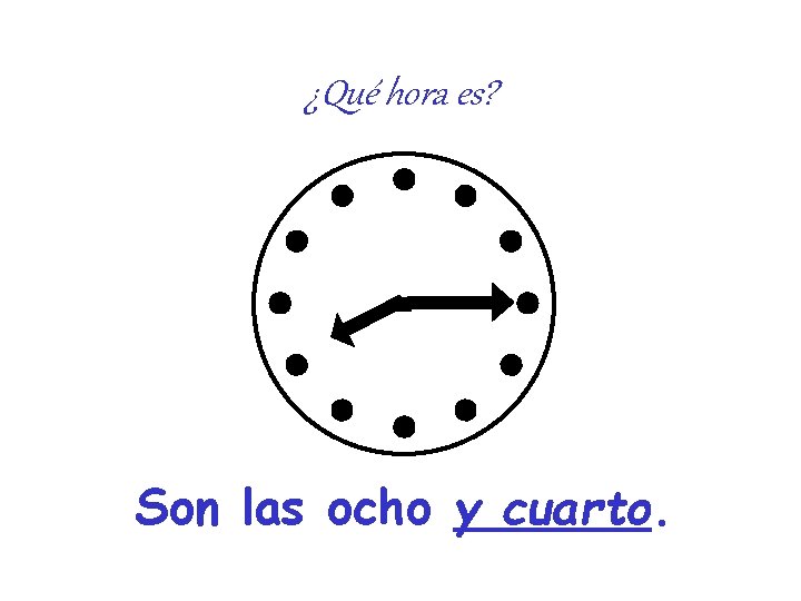 ¿Qué hora es? Son las ocho y cuarto. ¿Qué hora es? Son las ocho y cuarto.
