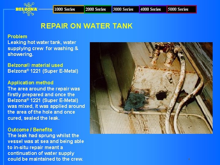 1000 Series 2000 Series 3000 Series REPAIR ON WATER TANK Problem Leaking hot water