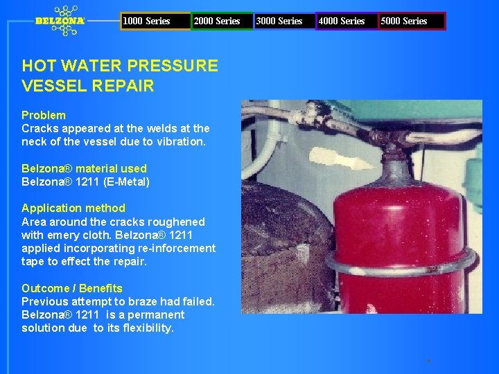 1000 Series 2000 Series HOT WATER PRESSURE VESSEL REPAIR Problem Cracks appeared at the