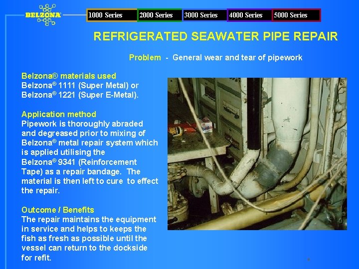 1000 Series 2000 Series 3000 Series 4000 Series 5000 Series REFRIGERATED SEAWATER PIPE REPAIR