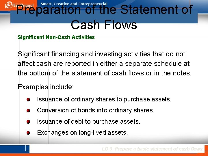 Preparation of the Statement of Cash Flows Significant Non-Cash Activities Significant financing and investing