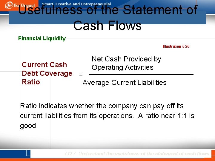 Usefulness of the Statement of Cash Flows Financial Liquidity Illustration 5 -26 Net Cash