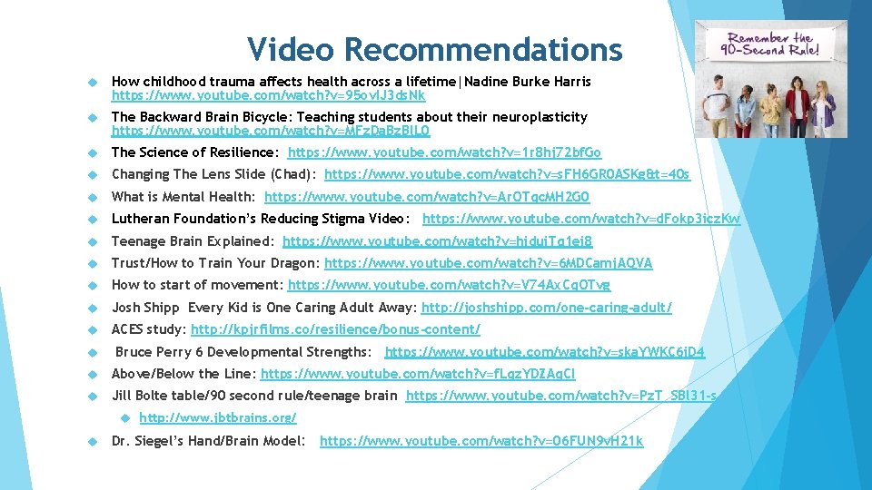 Video Recommendations How childhood trauma affects health across a lifetime|Nadine Burke Harris https: //www.
