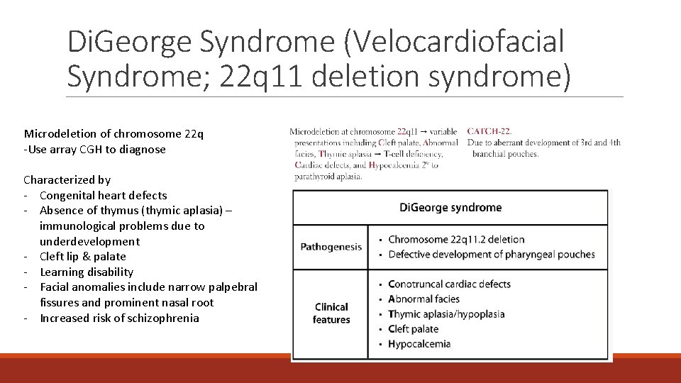 Di. George Syndrome (Velocardiofacial Syndrome; 22 q 11 deletion syndrome) Microdeletion of chromosome 22 Di. George Syndrome (Velocardiofacial Syndrome; 22 q 11 deletion syndrome) Microdeletion of chromosome 22