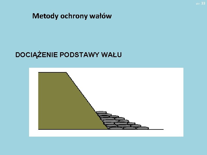 str. 33 Metody ochrony wałów DOCIĄŻENIE PODSTAWY WAŁU 