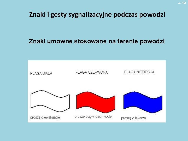 str. 54 Znaki i gesty sygnalizacyjne podczas powodzi Znaki umowne stosowane na terenie powodzi