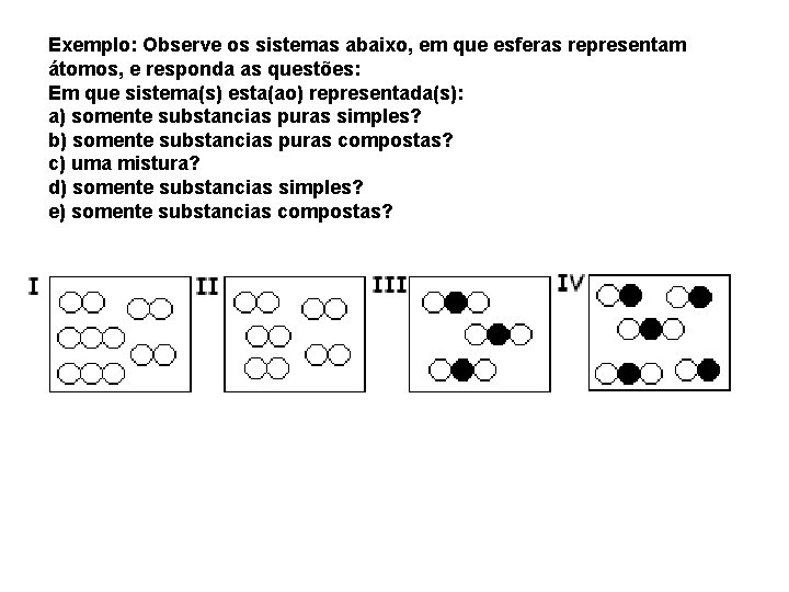 Exemplo: Observe os sistemas abaixo, em que esferas representam átomos, e responda as questões: