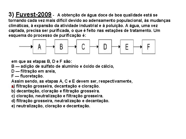 3) Fuvest-2009 - A obtenção de água doce de boa qualidade está se tornando