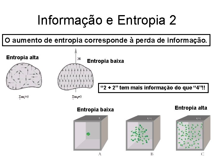 Informação e Entropia 2 O aumento de entropia corresponde à perda de informação. Entropia