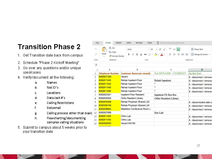 Transition Phase 2 1. Get Transition date back from campus 2. Schedule ”Phase 2