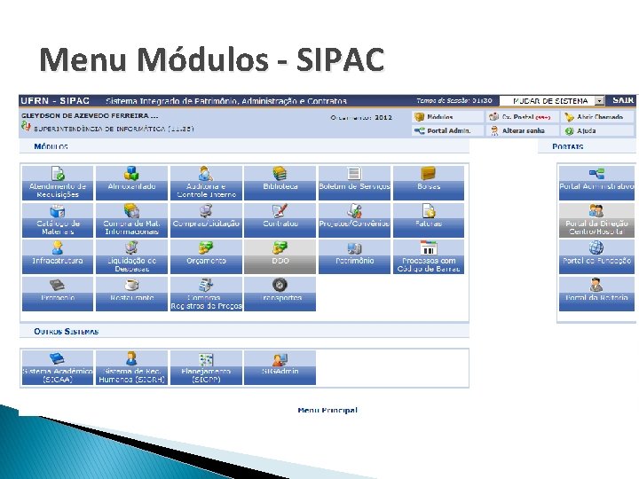 Menu Módulos - SIPAC 