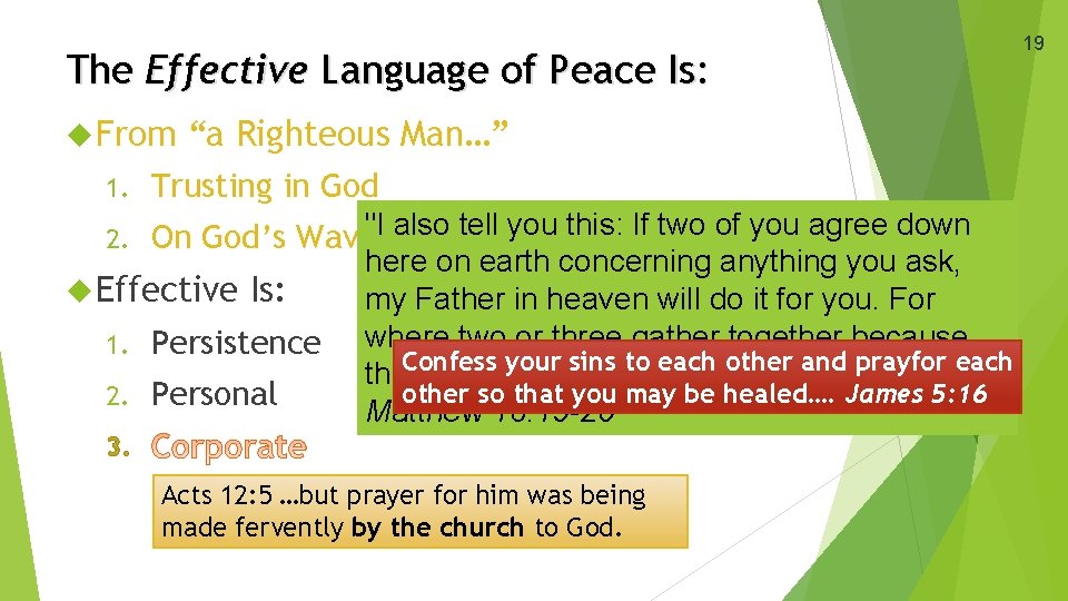 The Effective Language of Peace Is: From “a Righteous Man…” 1. Trusting in God