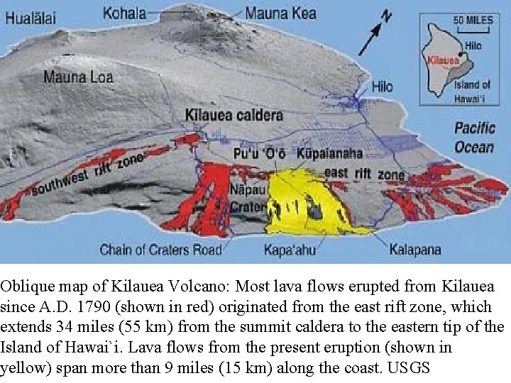 Oblique map of Kilauea Volcano: Most lava flows erupted from Kilauea since A. D.