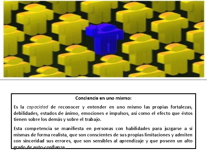 Conciencia en uno mismo: Es la capacidad de reconocer y entender en uno mismo