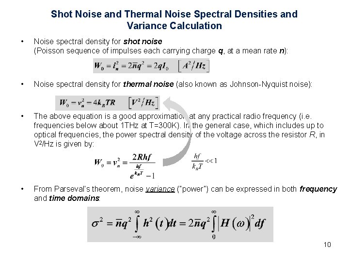 Shot Noise and Thermal Noise Spectral Densities and Variance Calculation • Noise spectral density