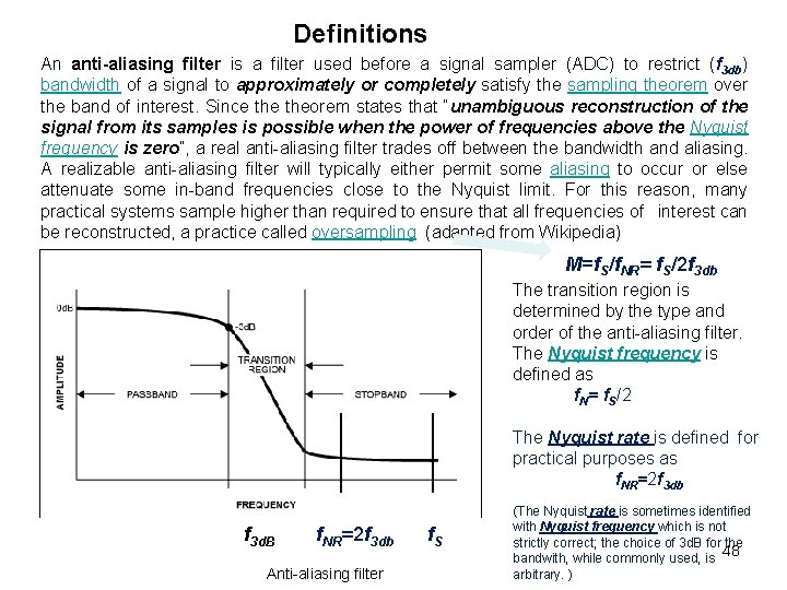 Definitions An anti-aliasing filter is a filter used before a signal sampler (ADC) to