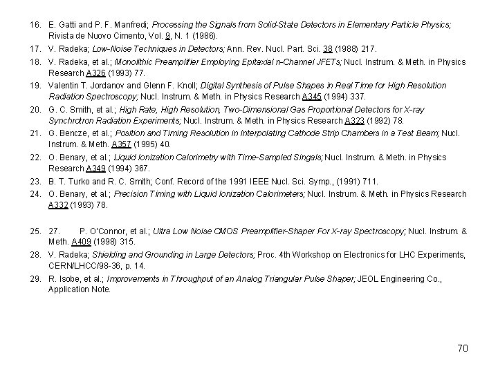 16. E. Gatti and P. F. Manfredi; Processing the Signals from Solid-State Detectors in