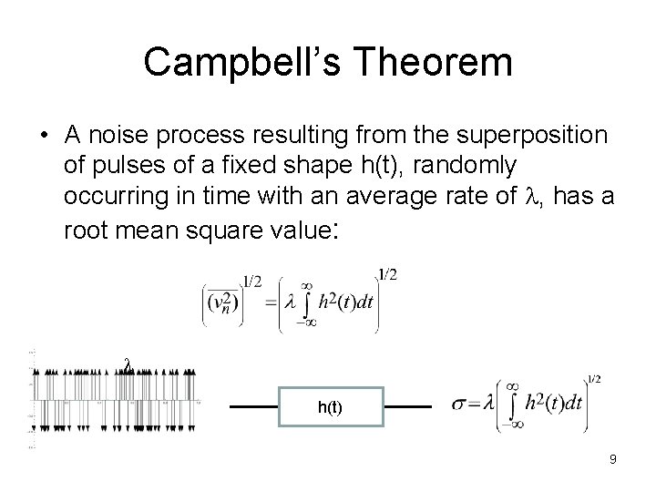 Campbell’s Theorem • A noise process resulting from the superposition of pulses of a