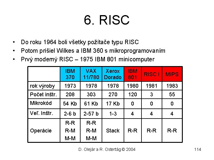 6. RISC • Do roku 1964 boli všetky požítače typu RISC • Potom prišiel