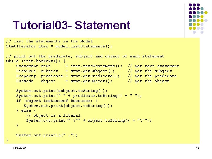 Tutorial 03 - Statement // list the statements in the Model Stmt. Iterator iter
