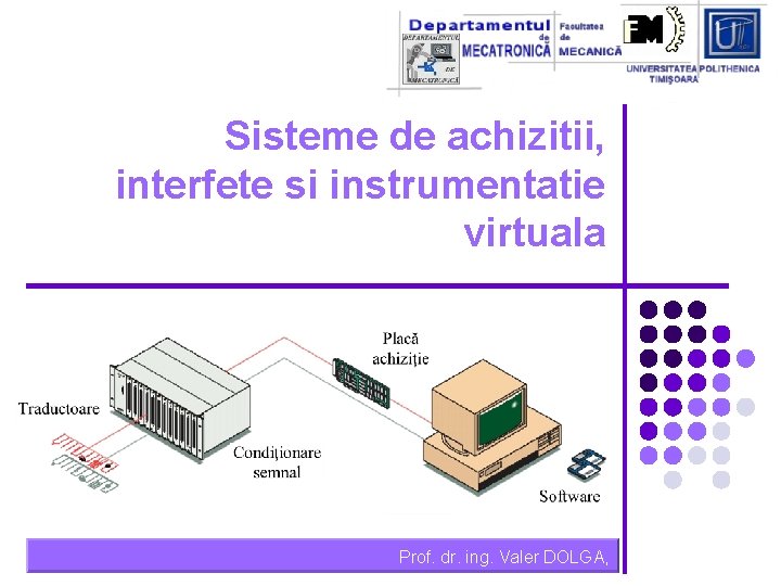Sisteme de achizitii, interfete si instrumentatie virtuala Prof. dr. ing. Valer DOLGA, Sisteme de achizitii, interfete si instrumentatie virtuala Prof. dr. ing. Valer DOLGA,