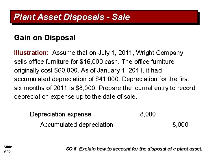 Plant Asset Disposals - Sale Gain on Disposal Illustration: Assume that on July 1,