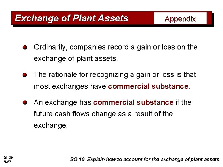 Exchange of Plant Assets Appendix Ordinarily, companies record a gain or loss on the