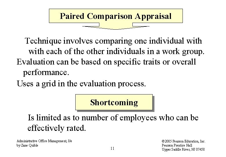 Paired Comparison Appraisal Technique involves comparing one individual with each of the other individuals