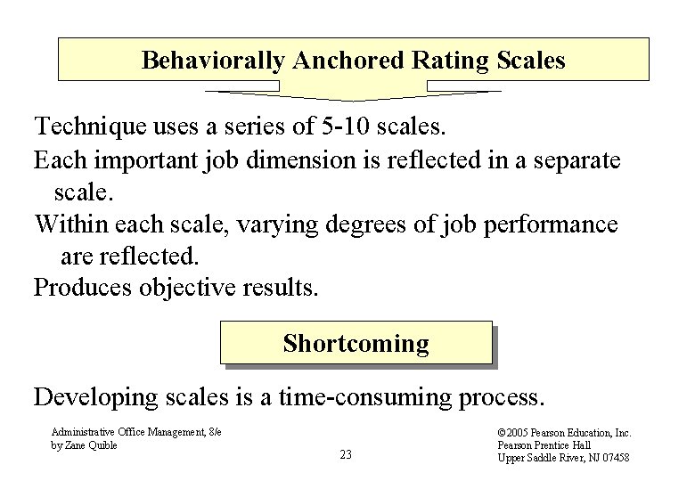 Behaviorally Anchored Rating Scales Technique uses a series of 5 -10 scales. Each important