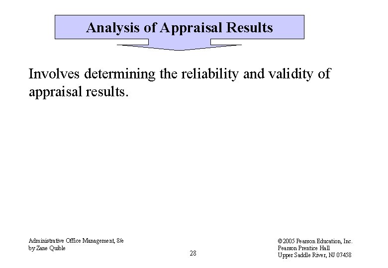 Analysis of Appraisal Results Involves determining the reliability and validity of appraisal results. Administrative