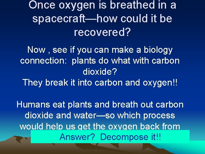Once oxygen is breathed in a spacecraft—how could it be recovered? Now , see Once oxygen is breathed in a spacecraft—how could it be recovered? Now , see