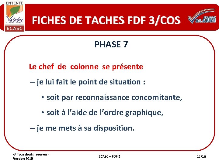 FICHES DE TACHES FDF 3/COS PHASE 7 Le chef de colonne se présente –