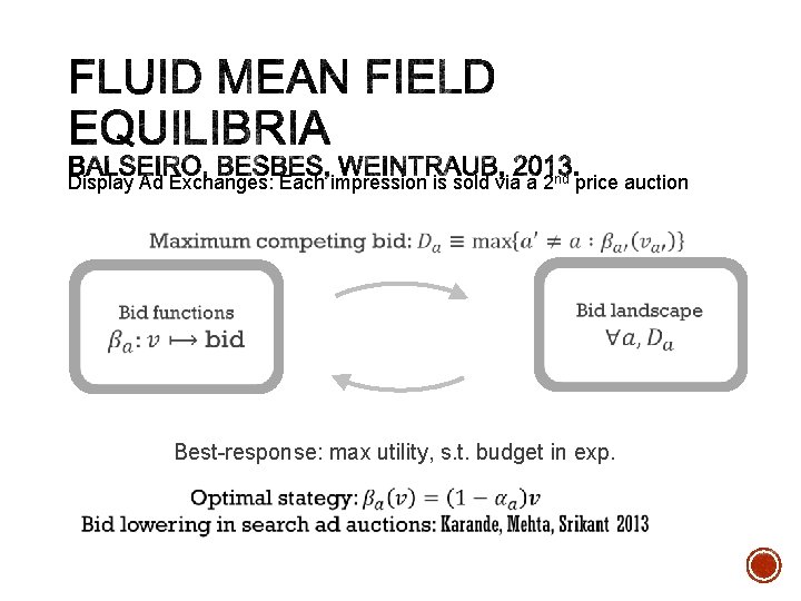 Display Ad Exchanges: Each impression is sold via a 2 nd price auction Best-response: