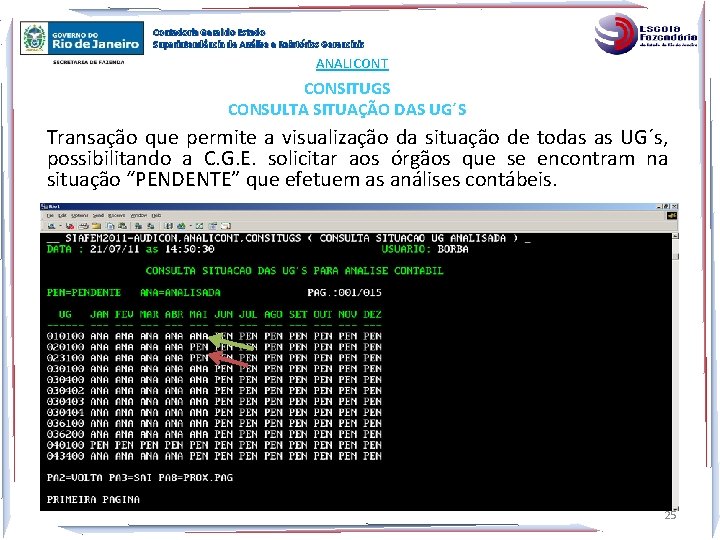 Contadoria Geral do Estado Superintendência de Análise e Relatórios Gerenciais ANALICONT CONSITUGS CONSULTA SITUAÇÃO