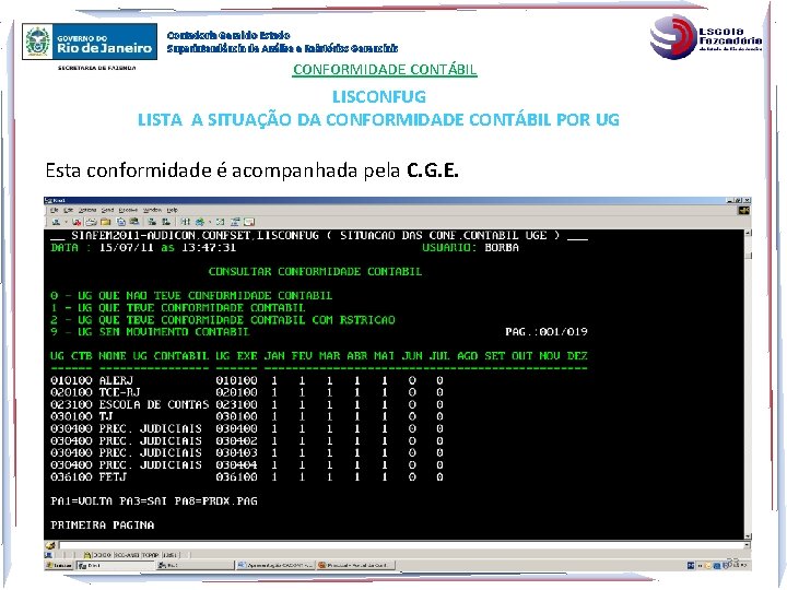 Contadoria Geral do Estado Superintendência de Análise e Relatórios Gerenciais CONFORMIDADE CONTÁBIL LISCONFUG LISTA