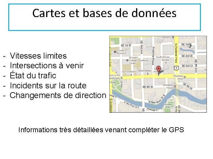 Cartes et bases de données - Vitesses limites Intersections à venir État du trafic