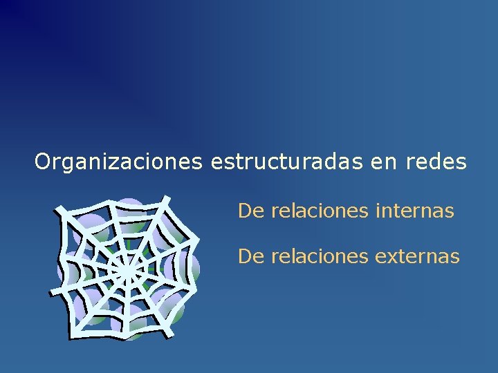 Organizaciones estructuradas en redes De relaciones internas De relaciones externas 