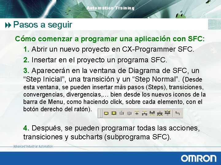 Automation Training 8 Pasos a seguir Cómo comenzar a programar una aplicación con SFC: