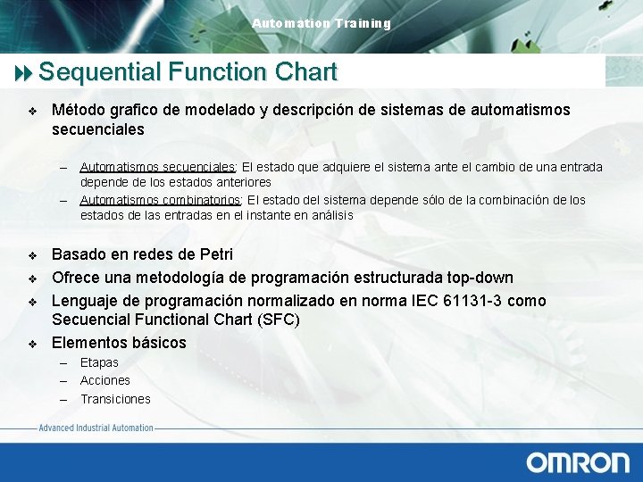 Automation Training 8 Sequential Function Chart v Método grafico de modelado y descripción de